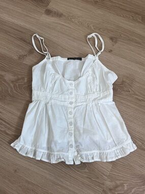 Brandy Melville White Ruffle Button-Up Cami Tank